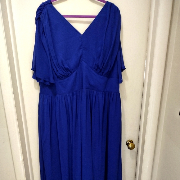 eshakti Dresses & Skirts - Eshakti Royal Blue Chiffon Floor Length Dress with Flutter Sleeves